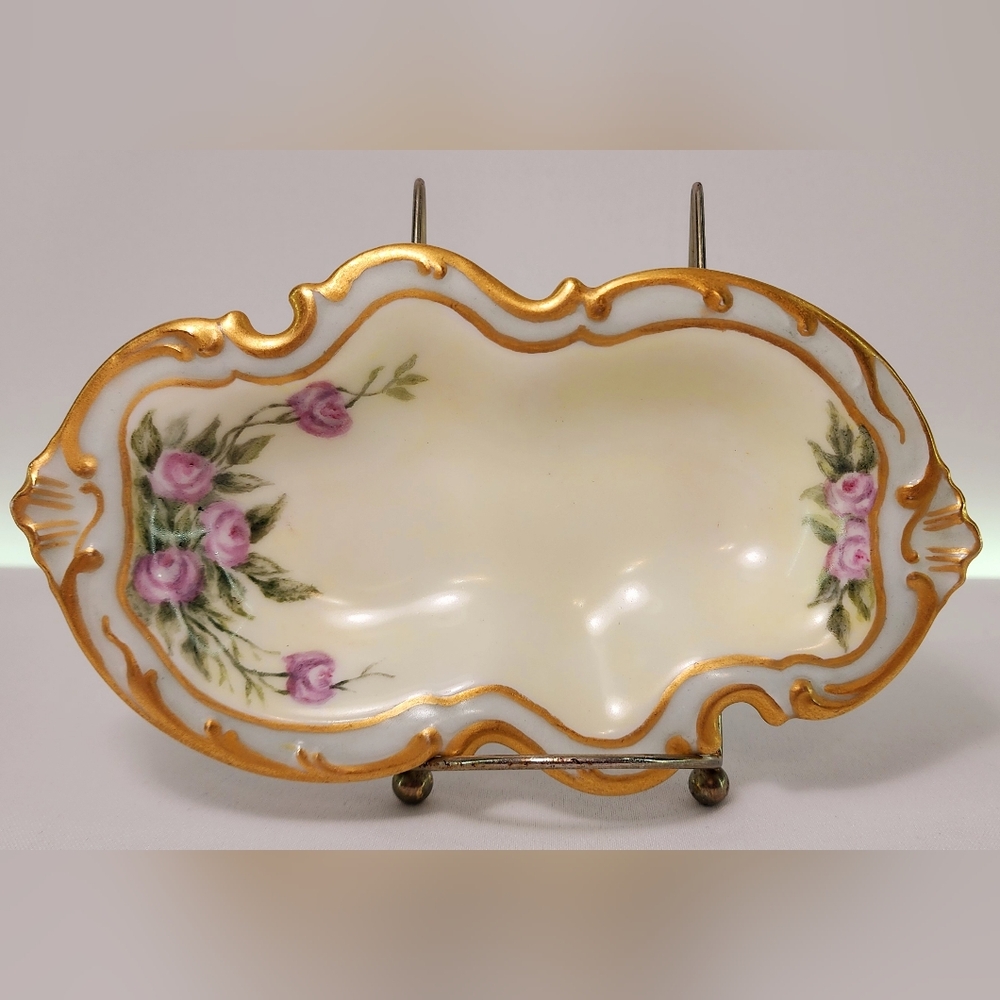 Antique D & C limoges France hand painted floral shallow bowl/ dish